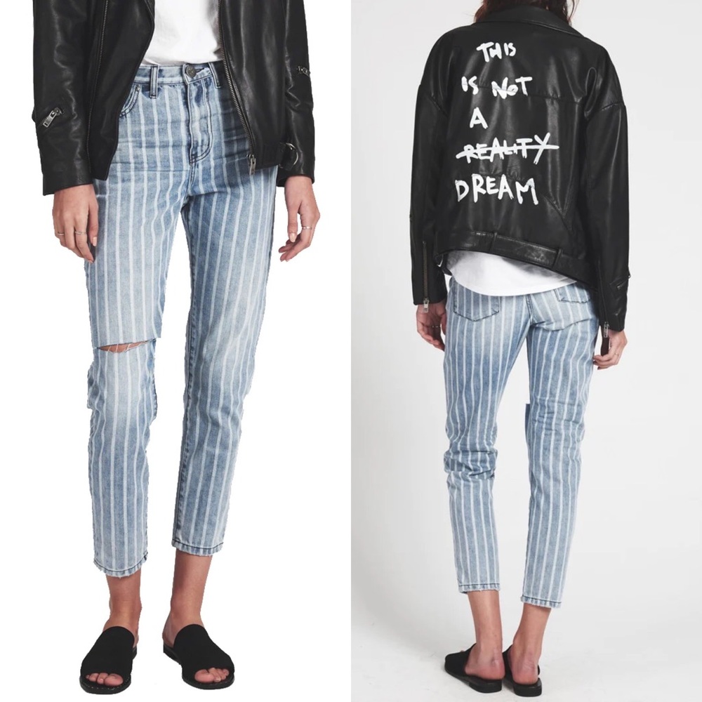 One Teaspoon Legends Striped High Waist Tapered Leg Mom Jeans 26